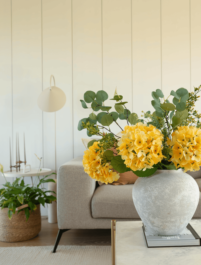 Faux Arrangement - Eucalyptus & Yellow Hydrangea