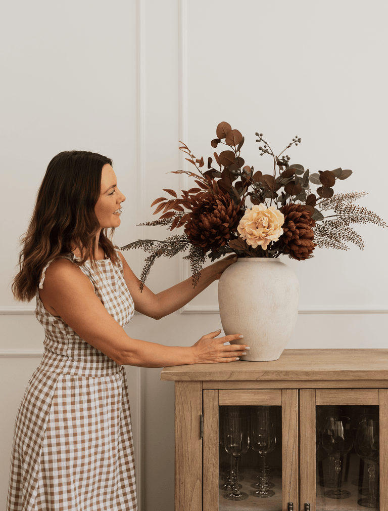 Faux Arrangement - Burgundy Dahlia & Cream Peony