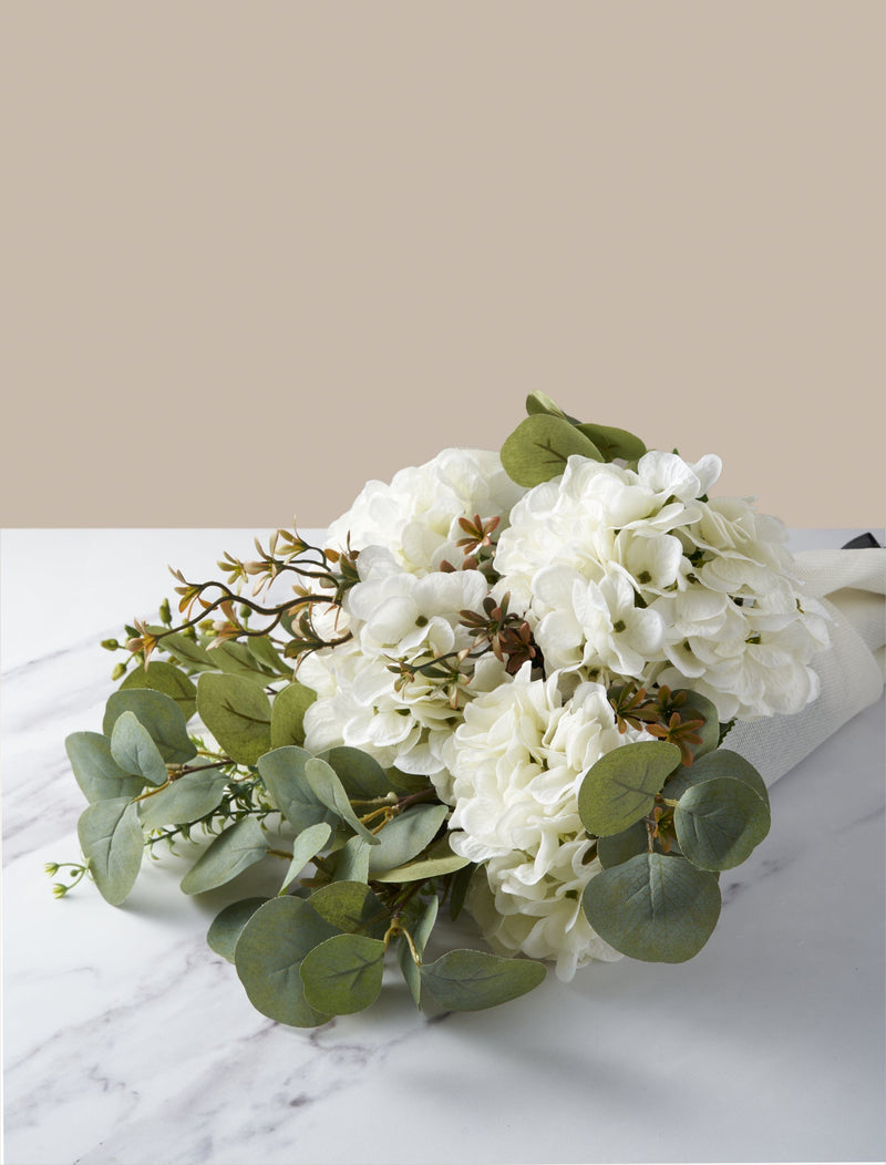 Faux Arrangement - Eucalyptus & White Hydrangea