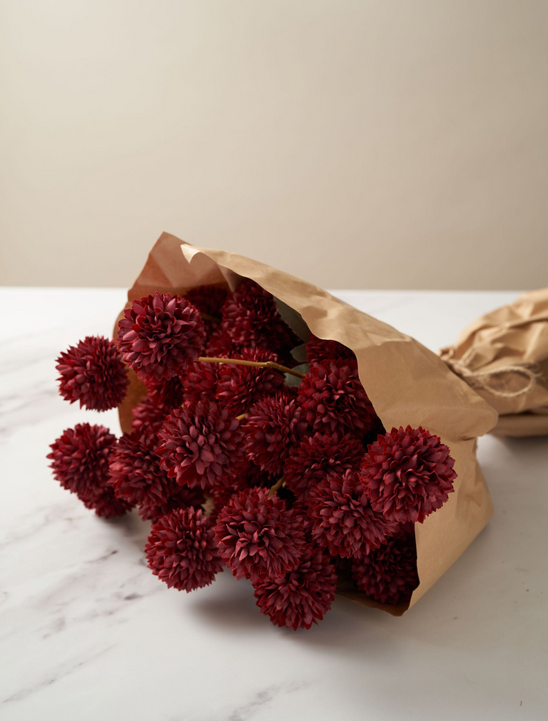 Faux Kiku Flower - Red (10 Stems / 50 Heads)