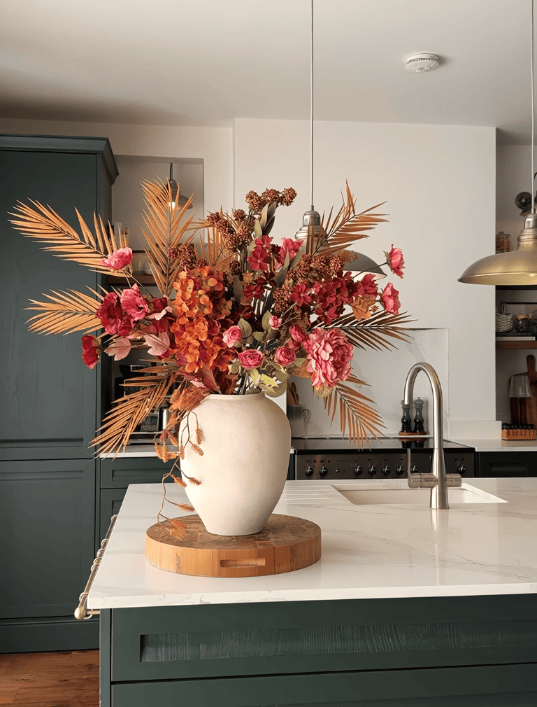 Faux Arrangement - Palm Leaf & Cone Hydrangea