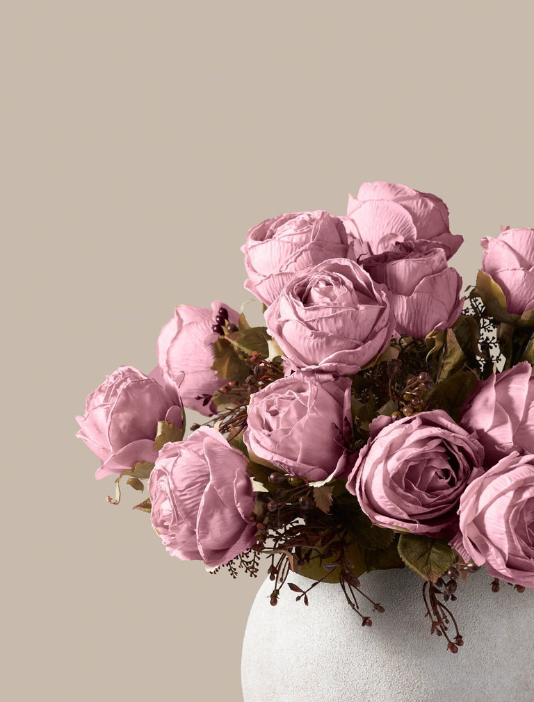 Faux Large Rose Arrangement - Pink (3 Stems/21 Roses)