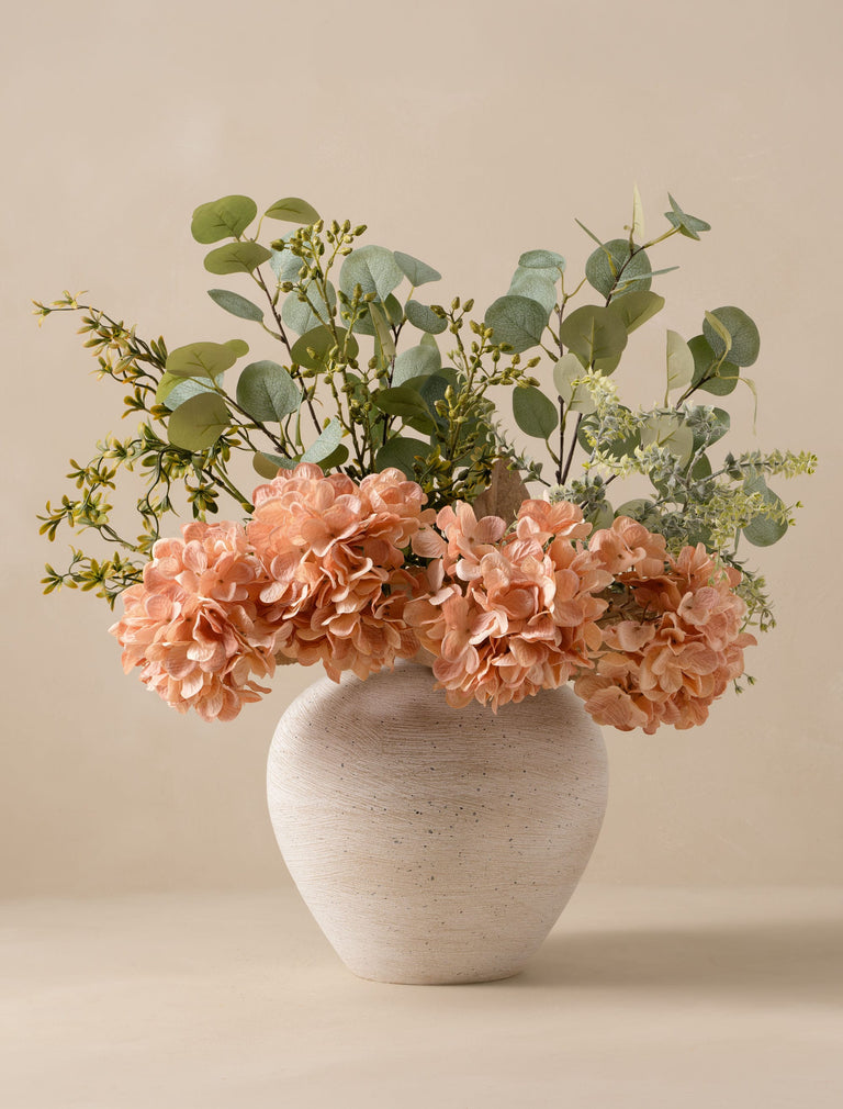 Faux Arrangement - Eucalyptus & Apricot Hydrangea