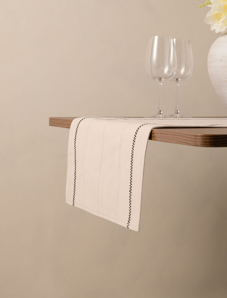 Ladder Stripe Beige & Black Table Runner 200cm