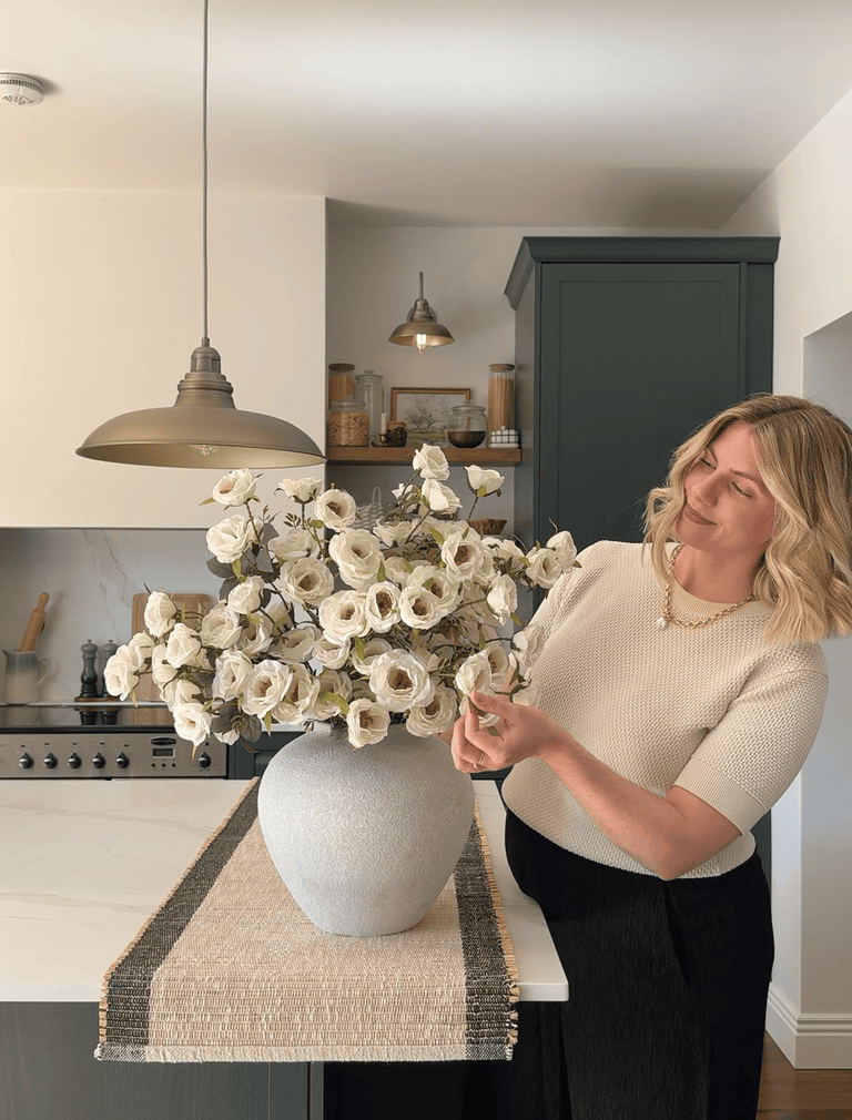 Faux Rose Arrangement - White (12 Stems / 72 Roses)