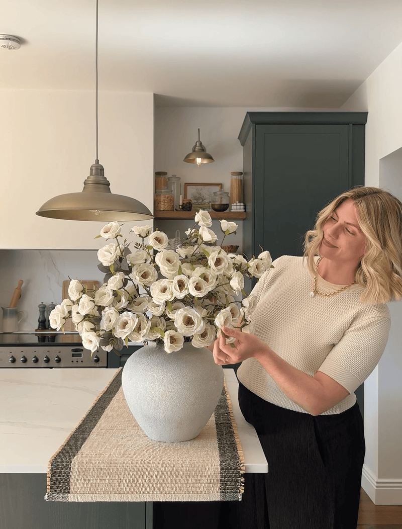 Faux Rose Arrangement - White (12 Stems / 72 Roses)