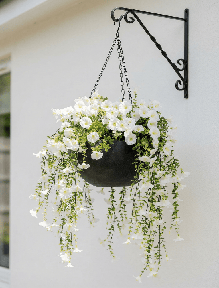 Outdoor Hanging Petunia Basket - White